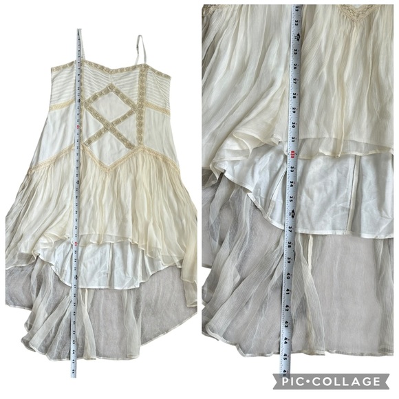 Free People Beaded Lace Cream High Low Dress Boho Wedding Festival Medium Large - Picture 12 of 13